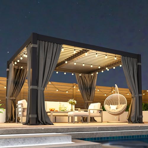 Pergola 10' x 12' with Aluminum Frame and Adjustable Louvered Roof
