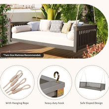 Twin Size Porch Swing Bed - Gray Acacia Wood Frame for Patio & Garden