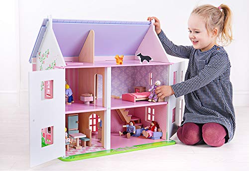 Bigjigs Toys Heritage Rose Cottage Wooden Doll House Dark Green