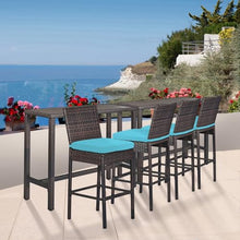 Patio Novagarden 6-Piece Outdoor Bar Set Wicker High Top Tables and Chairs Brown Blue