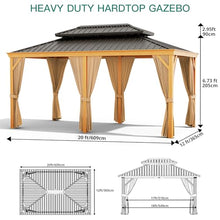 Euker 12x20 FT Outdoor Hardtop Gazebo Heavy-Duty Galvanized Steel Double Roof with Netting and Sunshade Curtains Wood Grain