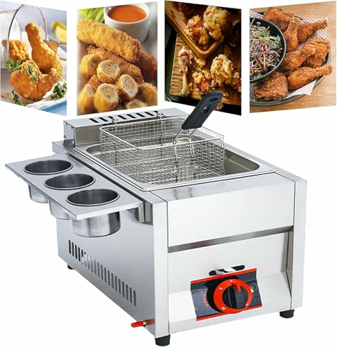 Commercial Gas Fryer, 22L Large Capacity Dual Fryer, Stainless Steel, With Removable Baskets, Adjustable Firepower, Easy Clean