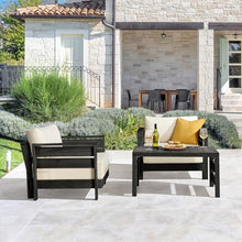 Alaterre Furniture Barton 3 Piece Patio Furniture Set - Weather-Resistant Eucalyptus Wood Outdoor Table and Chairs with Cushions - Modern Outdoor Furniture Set for Porch, Deck, or Pool (Black)