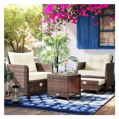 UOPYNE Rattan Patio Furniture Set, 5 Pieces Wicker Patio Furniture Set, Outdoor Cushioned Wicker Chaise Lounger, with Ottomans Conversation Furniture for Outside Sunbathing Camping Pool Beach