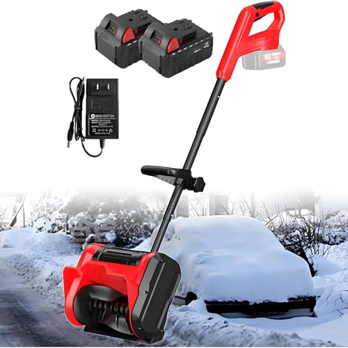 PioMue Cordless Snow Shovel, Rechargeable Snow Thrower, Cordless Snowplow with Adjustable Handle, for Snow Removal on Terraces and Sidewalks 2*Battery