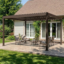 Patio Kingdom 10' x 10' Louvered Pergola Outdoor Aluminum Pergola Kit with Adjustable Roof, All-Weather Metal Gazebo with Drainage System for Patio, Deck, Garden and Backyard Shade, Brown