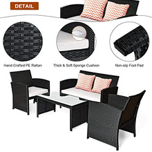 DUYHBAWRS 4PCS Patio Rattan Furniture Conversation Set Cushioned Sofa Table Garden Single Sofa