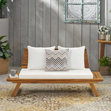 roomfitters Outdoor Teak Loveseat with Cushions, Patio Seating Bench, Natural Teak