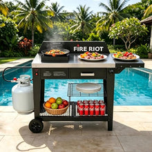 50,000BTU Outdoor Wok Station with Wheels,12.59” Steel Wok, Storage Drawer