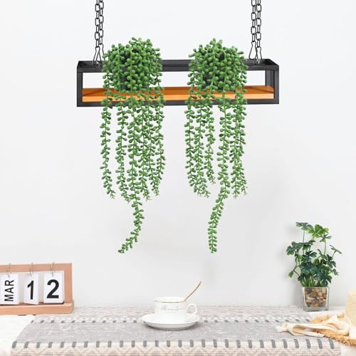 Renmlion Ceiling Shelf Hanging Wood Basket Planter - Ceiling Floating Shelves Flower Plant Pot Stand Wall Mounted Storage Shelving for Home Balcony Bar Cafe Decoration Rack(100x25x15cm)
