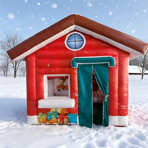 10x10x10FT Inflatable Santa House, Outdoor Inflatable Christmas House, PVC Christmas Holiday Decor for Yard/Garden