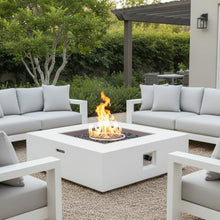 Christopher Knight Home Yuna Outdoor Propane Fire Pit Table with Lava Rock, No Assembly MGO Tank Table for Patio/Deck, 50000 BTU, Square Tabletop Fire Pit Outdoor, Patio Fire Table, White