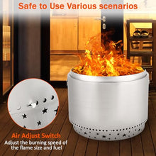 GarveeLife 27 in Smokeless Fire Pit with Air Switch, Wood Burning Portable Stainless Steel Outdoor Firepit with Fixed Stand & Stove Hook, Ash Pan, for Camping Backyard Patio Picnic, H: 20 in, 33 LBS