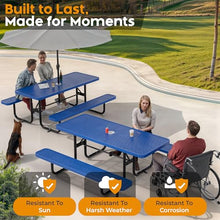 OUTTANS Commercial Metal Picnic Table (Blue, 6' Rectangular, Punched)