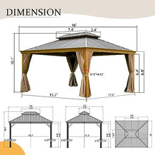 Domi Outdoor Living 12’ x 16’ Hardtop Gazebo Aluminum Wood Grain with Double Canopy Wood-Looking