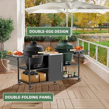Outdoor Grill Table for Double Big Green Egg, Metal Grill Cart with Storage