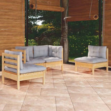 GFMGUEMV 4 Piece Patio Lounge Set Solid Pinewood Gray Cushions