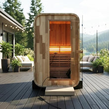 AURGOD Outdoor Cube Sauna 2 Person, Canadian Red Cedar Sauna, 220V 4.5KW Harvia Heater, Triple Waterproof System, Front Large Glass Windows, Premium Light Strips(120-195 °F)