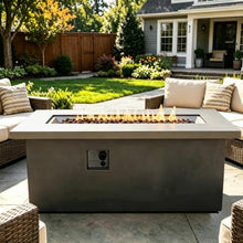 60" Outdoor Propane Fire Pit Table, Rectangular Concrete Gas Fire Pit with 60,000 BTU Heating, Hidden Tank Storage, Electronic Ignition, Lava Rocks & Cover for Patio Backyard Deck Garden, Light Grey
