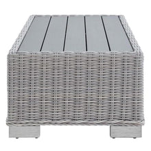 Afuera Living Outdoor Patio Coffee Table, 32" W, Light Gray UV-Resistant Wicker Rattan, Powder-Coated Aluminum Frame, Wood-Like Top, Durable Water-Resistant Design for Backyard, Porch, or Poolside Use