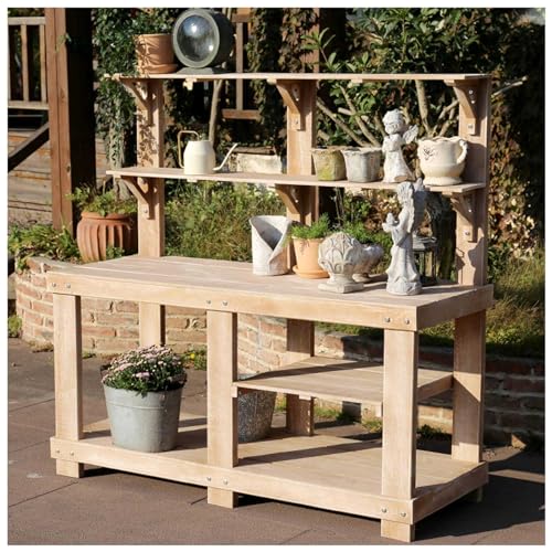 MKYOKO Potting Bench Garden Table for Outdoors Planting Work Bench Natural Wood Multifunctional Storage Shelf Garden