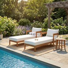 Christopher Knight Home Tila Acacia Wood Chaise Lounge Chair Outdoor Set of 2 with Removable Cushion, Solid Wood Patio Chaise Lounge with Cushion, Outdoor Sun Lounger, Poolside Seating, Teak+Beige
