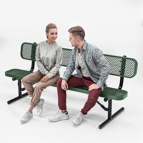 OUTTANS Heavy-Duty Outdoor Metal Bench (6 Ft - Portable with Back, Green)