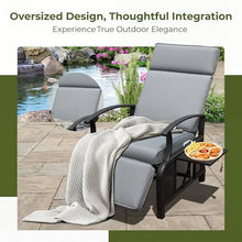 VOOTOLOVER Adjustable Outdoor Recliner Chair with Flip Table, 150° Recline, Removable Olefin Cushions, 350lb Capacity, Gray