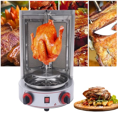 JDXQBLD Grill,3000W Vertical Gyro Gas Grill Rotisserie Machine,Stainless Steel Spin Broiler Machine W/2 Burners for Kitchen