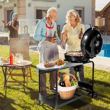Portable Charcoal Grill with Cart Slide-Out Ash Catcher 21'' BBQ Grill with Porcelain Enamel Lid Thermometer and Wheels Small Charcoal Grills for Outdoor Backyard Camping Iron Black
