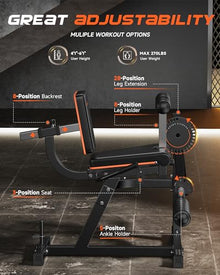 FEIERDUN 3-in-1 Adjustable Leg Extension and Curl Machine Black and Orange