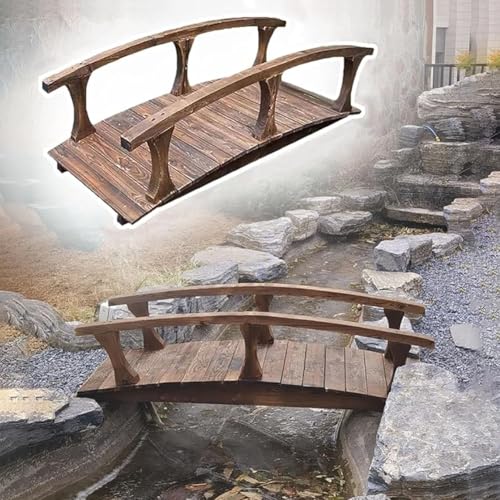 TT-YEL Japanese Style Wooden Garden Bridge, Outdoor Decorative Arched Pedestrian Bridge, Double Handrail Landscape Bridge, Garden Walkway Path Pond Bridge, Length 140/180CM,L180×w80×h48cm
