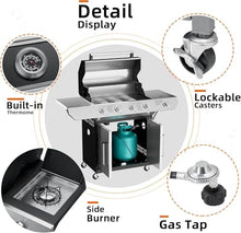SKOK Led 4-Burner Gas BBQ Grill with Side Burner Led Knob, Barbecue Grill with Porcelain-Enameled Cast Iron Grates, 60,000 BTU Stainless Steel Propane Grill 629 Sq. In. Grilling Area