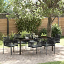 LPERTGFHU 7 Piece Garden Dining Set, Outdoor Patio Furniture with 6 Chairs and Large Table, PE Rattan and Powder-Coated Steel Frame for Backyard Lawn