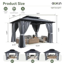 Aoxun Gazebo 10x12 Hardtop Gazebo with Double Galvanized Steel Roof, Gray