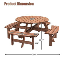 Thanaddo 8-Person Outdoor Circular Wooden Picnic Table, Camping Dining Table w/ 4 Built-in Benches, Outside Table Set with Umbrella Hole, 2220lb Capacity for Garden Patio Backyard - Brown