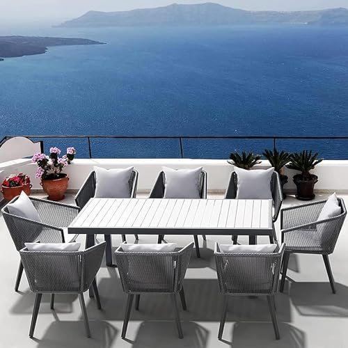 Astomi 9-Piece Outdoor Dining Set with Updated Longer Desk, All-Weather Resistant, Grey