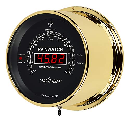 MaXimum Rainwatch Digital Rain Gauge - Brass Casee, Black Dial