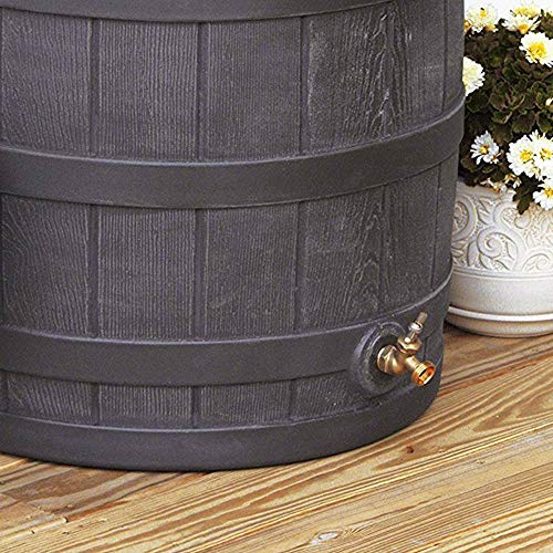 Good Ideas Rain Wizard 50 Gallon Plastic Rain Barrel Water Storage Collector with Brass Spigot, Oak