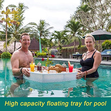 ERoomQ Floating Tray for Pool Hot Tub Breakfast Water Basket Bamboo - Outdoor Rattan Serving Swimming Pool Floating Food Tray Waterproof Durable (White)