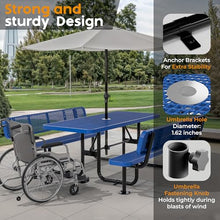 OUTTANS Commercial Metal Picnic Table (Blue, 6' Rectangular with Back)