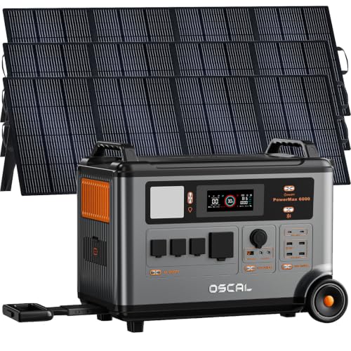 PowerMax 6000 Solar Generator, 120/240V Split Phase Voltage 6000W AC Outlets (9000W Peak), 3600Wh Power Station Expandable to 57.6kWh, Emergency for Home (PowerMax 6000(7200Wh)+3x400W)