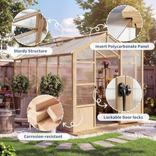 Heavy Duty Walk-in Wooden Greenhouse Kit, 4mm Polycarbonate Panels Green House with Adjustable Vents and Lockable Door, Wood Frame Plant House for Outdoor Garden Backyard Patio Lawn (6X12FT)