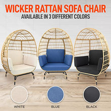 SereneLife Wicker Rattan Egg Chair with Cushions, Indoor Outdoor Egg Chair with Steel Frame and Washable Pillows, Woven Design, Comfortable Seating for Porch, Deck, Garden, or Room, 56" x 34" x 39"