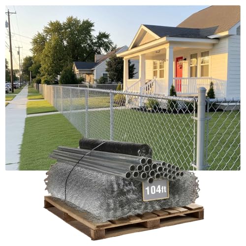 Fencer Wire 11.5 Gauge Durable Galvanized Steel Chain Link Fence Kit, Complete Fencing DIY Set w/Fence Fabric, Gate, Posts, Top Rails & Hardware for Yard, Garden & Animal Enclosures (5ft. x 104ft.)