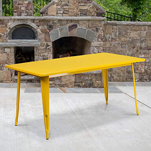 EMMA + OLIVER 63" Rectangular Yellow Metal Table