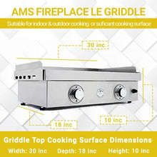 AMS Fireplace Le Griddle,2 Burner Outdoor 304 Stainless Steel Griddle 30inch ,(Liquid Propane,Two Burner Griddle) 18,000 BTU's Tasty Cooking-Outdoor Clothing Cover Included.Made in France (GFE75)