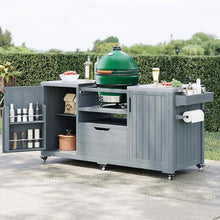 SHAOMABA 66.5" Outdoor Kitchen Island for Grills, Solid Timber Outdoor Grill Cart for Tabletop Grill with Stainless Steel Top, Drawer, Compatible with Large, Grey Blue