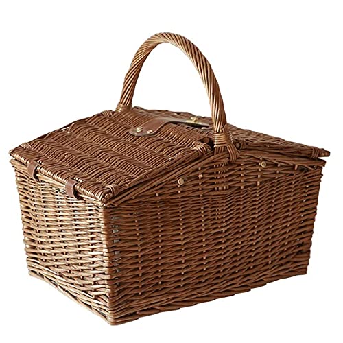 YRHH Picnic Baskets, Traditional Picnic Basket for 4, Willow Shopping Basket, Double Lid Picnic Basket, Camping Basket, Wicker Fruit Basket 40 30 22cm