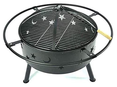Fire Pits Outdoor Wood Burning Outdoor Fire Pits Round Fire Pit - Outdoor Bronze Fire Pit Metal Poker Iron, Mesh Ember and Spark Guard Screen Cover with Cover BBQ Cooking for Outside Camping Backyar